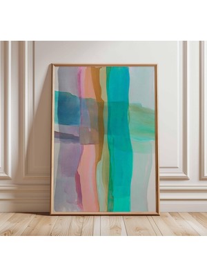 Ninastore Soyut Suluboya Duvar Sanatı | Renkli Modern Poster | Minimalist Fırça Darbesi Baskısı | Çağdaş Oturm