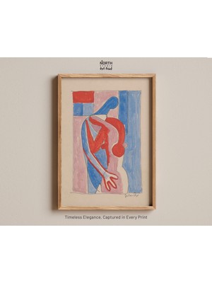 Ninastore Mikuláš Galanda'nın "kucaklama" Adlı Soyut Kübist Sanat Eseri Baskısı, Cesur Kırmızı ve Mavi Tonları