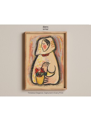 Ninastore Mikuláš Galanda'nın Çiçek Sepetli Kız Adlı Eseri, Soyut Modernist Bir Sanat Eseri. Cesur Çiçek Resim