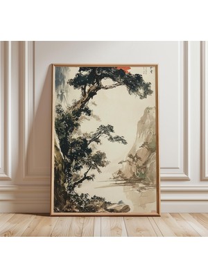 Ninastore Japon Manzara Posteri Geleneksel Mürekkep Yıkama Duvar Sanatı Baskısı Sakin Dağ Nehir Manzarası Zen