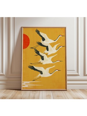 Ninastore Japon Turnası Posteri Minimalist Kuş Duvar Sanatı Geleneksel Asya Baskısı Modern Japon Dekorasyonu S