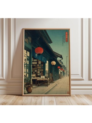 Ninastore Japon Sokak Feneri Sanat Baskısı Kyoto Kitabevi Duvar Sanatı Geleneksel Mimari Poster Gece Sokak Man