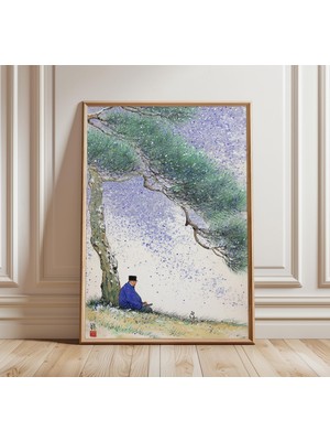 Ninastore Japon Kış Manzarası Baskısı Kar Manzarası Duvar Sanatı Ağaç Altında Bilgin Tablosu Sakin Mürekkep Yı