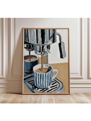Ninastore Kahve Duvar Sanatı | Espresso Makinesi Tablosu | Barista Mutfak Dekorasyonu | Modern Kafe Posteri |