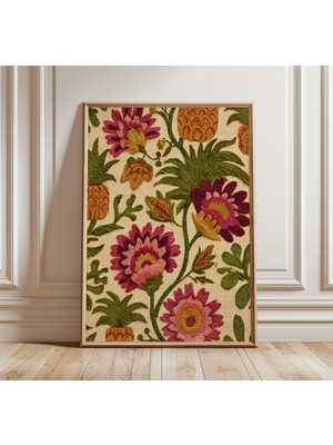 Ninastore Bohem Halk Çiçekli Nakış Baskı Bohem Tekstil Duvar Sanatı Vintage Botanik Poster Rustik Ev Dekorasyo