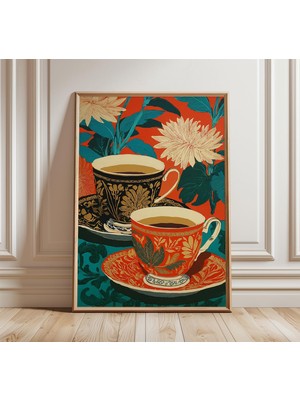 Ninastore Vintage Çay Fincanı Posteri Zarif Natürmort Sanat Baskısı Klasik Botanik Duvar Sanatı Geleneksel Ser