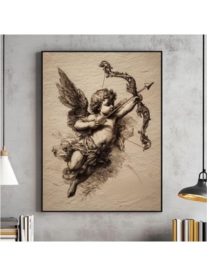 Ninastore Antik Aşk Tanrısı Dijital Duvar Sanatı, Coquette Oda Dekorasyonu, Vintage Aşk Temalı Baskı, Kalpli V