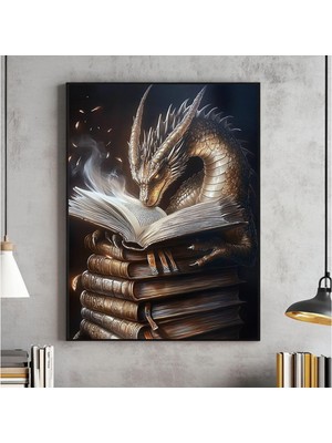 Ninastore Fantastik Ejderha Kitabı Duvar Sanatı Mitolojik Kitap Sever Duvar Dekoru Fantastik Kütüphane Yazdırı