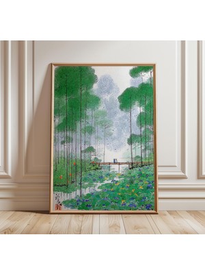 Ninastore Japon Manzara Duvar Sanatı, Lotus Göleti Üzerindeki Köprü Baskısı, Sakin Doğa Manzarası, Su Bahçesi