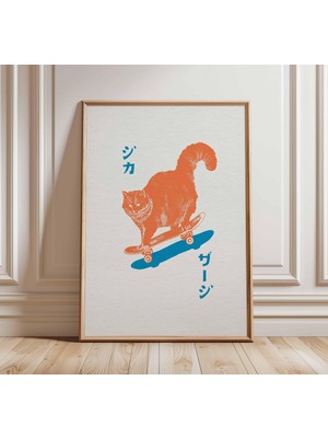 Ninastore Japon Pop Art Kedi Baskısı Retro Kaykay Duvar Sanatı Komik Turuncu Kedi Posteri Minimalist Modern Ha
