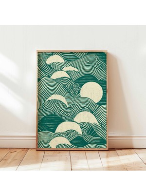 Ninastore Yeşil Japon Bulut Posteri Hokusai Ahşap Baskı Dalga Baskısı Vintage Botanik Duvar Sanatı Baskısı Vin