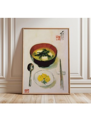 Ninastore Japon Miso Çorbası Posteri, Minimalist Mutfak Sanatı, Zen Yemek Illüstrasyonu, Asya Natürmort Baskıs