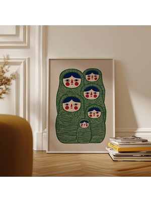 Ninastore Matruşka Sanat Baskısı Halk Bebeği Illüstrasyonu Iskandinav Tarzı Duvar Dekoru Çiçekli Linol Baskı P