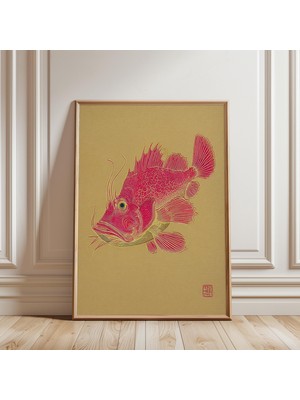 Ninastore Kırmızı Balık Illüstrasyon Posteri Japon Çizgi Sanatı Baskısı