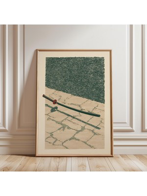 Ninastore Taş Yolda Katana Posteri Japon Ahşap Baskı Sanatı
