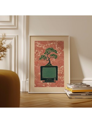 Ninastore Bonsai Tv Posteri Retro Illüstrasyon Duvar Sanatı Baskısı