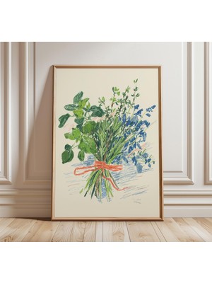 Ninastore Bitki Buketi Duvar Sanatı, Botanik Mutfak Posteri, Vintage Bitki Baskısı, Yeşil Bitki Illüstrasyonu,
