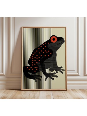 Ninastore Minimalist Kurbağa Posteri Soyut Geometrik Duvar Sanatı Kırmızı Gözler Modern Tasarım Siyah ve Krem