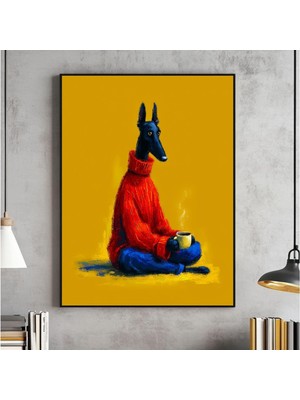Ninastore Greyhound Kahve Temalı Sanat Baskısı, Kazaklı Köpek, Eğlenceli Hayvan Posteri (Dijital Indirme)