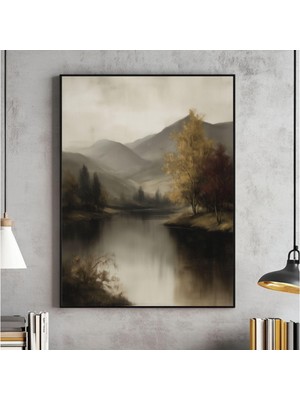 Ninastore Vintage Tarzı Hüzünlü Sonbahar Gölü Manzarası Duvar Sanatı, Hüzünlü Sonbahar Baskısı, Rustik Çiftlik