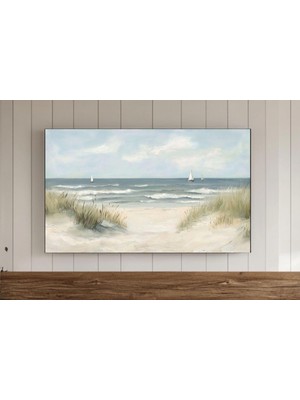 Ninastore Vintage Plaj Yağlı Boya Tablo Çerçevesi Tv Duvar Sanatı Yaz Deniz Sanatı Okyanus Ekran Koruyucu Kıyı