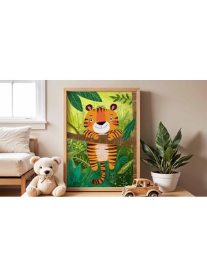 Ninastore Gülümseyen Kaplan Temalı Çocuk Odası Posteri, Orman Hayvanları Duvar Sanatı, Çocuk Odası Için Eğlenc
