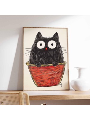 Ninastore Siyah Kedi Posteri Minimalist Kedi Duvar Sanatı Baskısı Modern Iskandinav Tarzı Hayvan Illüstrasyonu
