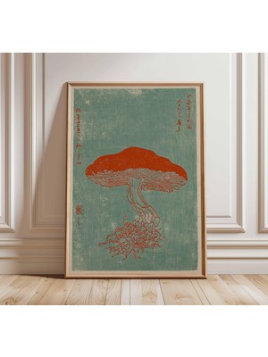 Ninastore Japon Mantarı Duvar Sanatı Baskısı, Vintage Botanik Poster, Minimalist Mantar Illüstrasyonu, Rustik