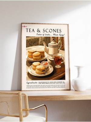 Ninastore Ingiliz Çayı ve Scone Posteri, Ingiliz Yemekleri Baskısı, Ingiliz Yemekleri Posteri, Mutfak Baskısı,