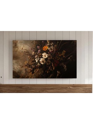 Ninastore Sonbahar Çiçekli Çerçeve Tv Sanatı Koyu ve Hüzünlü Çiçek Tablosu Vintage Sonbahar Çiçekleri Rustik S
