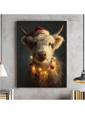 Ninastore Highland Ineği Noel Baskılı Noel Baba Şapkası Çiftlik Evi Tatili (Dijital Indirme)