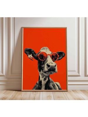 Ninastore Inek Duvar Sanatı Baskısı Eğlenceli Hayvan Posteri Güneş Gözlüklü Havalı Inek Tablosu Modern Pop Art