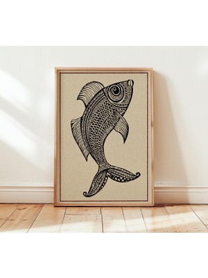 Ninastore Kabile Balık Sanatı Baskısı Siyah Beyaz Çizim Duvar Sanatı Boho Sahil Posteri Modern Evler Için Mini