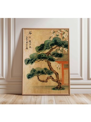 Ninastore Antik Çam Ağacı Duvar Sanatı Japon Doğa Posteri Baskısı Zen Botanik Dekorasyonu Oryantal Ağaç Tablos