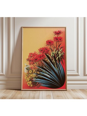 Ninastore Modern Japon Botanik Posteri, Soyut Kırmızı Çiçek Duvar Sanatı Baskısı, Cesur Çağdaş Doğa Tasarımı,