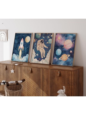 Ninastore Çocuk Odası Için Astronot Posteri, Uzay Çocuk Odası Baskıları, Astronot Gezegenler Posteri, Duvar Sa