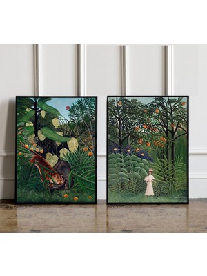 Ninastore 2'li Set Henri Rousseau Baskıları Ekvator Ormanı 1909 Neşeli Soytarılar 1906 Tropikal Orman Posteri