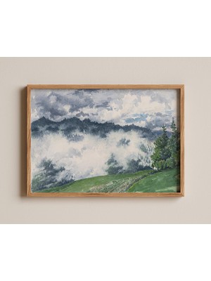 Ninastore Sisli Dağ Manzarası Baskısı Friedrich Von Scheidlin Suluboya Atmosferik Doğa Resmi Sisli Vadi Poster