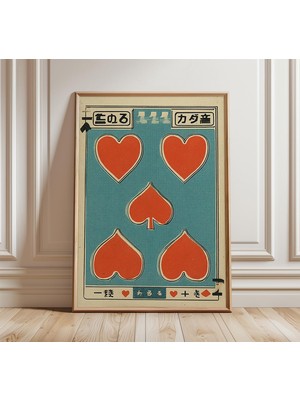 Ninastore Japon Oyun Kartı Sanat Baskısı, Orta Çağ Modern Duvar Sanatı, Vintage Kalpler Posteri, Retro Asya Es