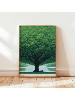 Ninastore Dev Yeşil Ağaç Posteri, Huzurlu Doğa Duvar Sanatı Baskısı, Sakin Manzara Illüstrasyonu, Yatak Odası