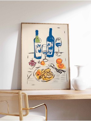 Ninastore Vintage Şarap ve Yemek Baskısı Retro Yemek Sanatı Vintage Mutfak Posteri Mutfak Dekorasyonu Yemek Il