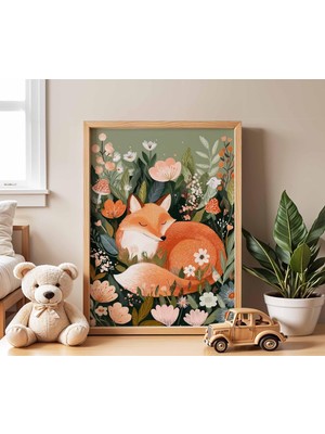 Ninastore Uyuyan Tilki Çocuk Odası Posteri Orman Hayvanları Duvar Sanatı Bebek Odası Dekorasyonu Çocuk Yatak O