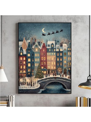 Ninastore Noel Kasabası Tablosu: Hayalperest Kış Köyü Manzarası (Dijital Indirme)