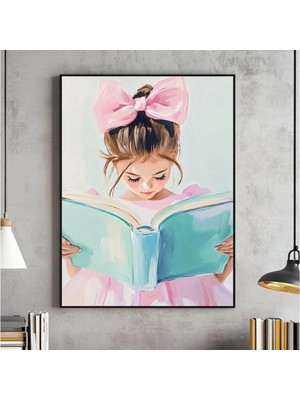 Ninastore Küçük Esmer Kız Okuma Resmi Pastel Kitap Köşesi Duvar Sanatı Pembe Kız Odası Dijital Indirme Şık Oyu