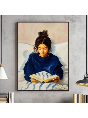 Ninastore Yatakta Kitap Okuyan Kadın Duvar Sanatı Kitap Sever Posteri Okuma Köşesi Kütüphane Dekoru Baskısı Ne