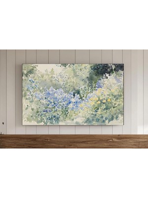 Ninastore Mavi Yabani Çiçekler Çerçeveli Tv Duvar Sanatı Ilkbahar Vintage Suluboya Tablo Samsung Resim Botanik