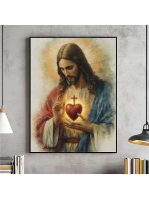 Ninastore Isa'nın Kutsal Kalbi Hristiyan Duvar Sanatı Katolik Sanatı Modern Hristiyan Posteri Dini Suluboya Ev