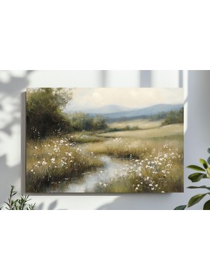 Ninastore Ilkbahar Temalı Baskılı Kır Çiçekleri Tarlası Manzara Duvar Sanatı Ilkbahar Baskısı Vintage Çiftlik