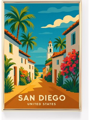 Ninastore San Diego Seyahat Posteri Kaliforniya Duvar Sanatı San Diego Baskısı Vintage Kanvas Dekor Kaliforniy