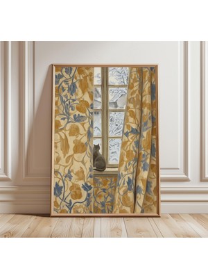 Ninastore Penceredeki Kedi Posteri, Rahat Kış Duvar Sanatı, Vintage Tarzı Ev Dekorasyonu, Huzur Veren Hayvan R